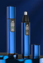 Rechargeable Electric Nose & Ear Hair Trimmer with Eyebrow Attachment - LCD Display, Washable Head, Type-C Charging(blue)