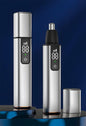 Rechargeable Electric Nose & Ear Hair Trimmer with Eyebrow Attachment - LCD Display, Washable Head, Type-C Charging(Silver)
