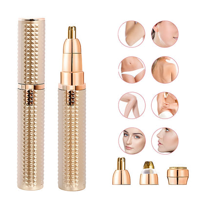 3-in-1 Rechargeable Electric Trimmer for Women - Nose, Eyebrow & Facial Hair Remover with Washable Heads & LED Light(black)