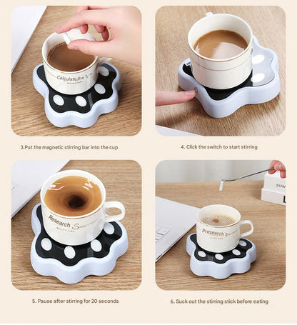 Blue Cute Paw Print Self-Stirring Coaster - Electric Coffee & Milk Mixer
