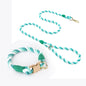 Handmade Rope Dog Collar and Leash Set - Colorful Woven Cotton (Light green - Size L)