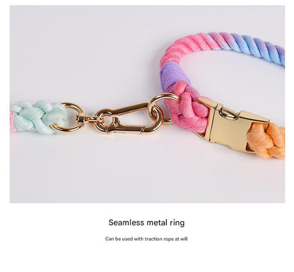 Handmade Rope Dog Collar and Leash Set - Colorful Woven Cotton Cotton (Pink purple - Size XL)