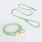 Handmade Rope Dog Collar and Leash Set - Colorful Woven Cotton Cotton (Mint green - Size S)