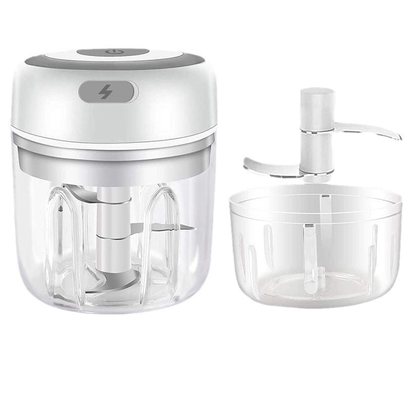 White Compact Cordless Electric Mini Food Chopper Set - USB Rechargeable Garlic Masher & Veggie Dicer (100ml & 250ml)