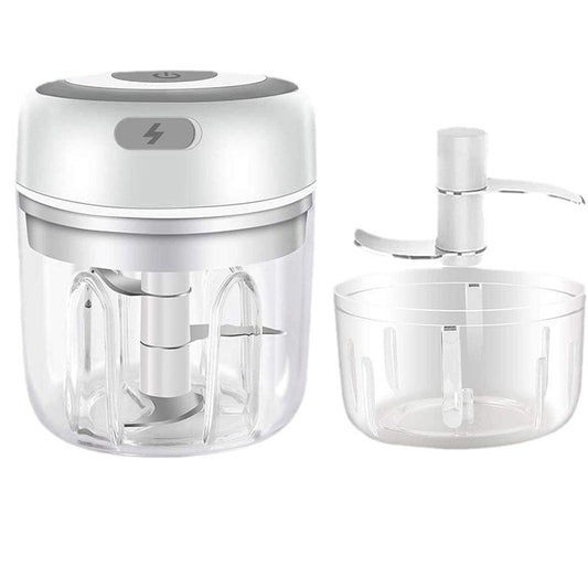 White Compact Cordless Electric Mini Food Chopper Set - USB Rechargeable Garlic Masher & Veggie Dicer (100ml & 250ml)