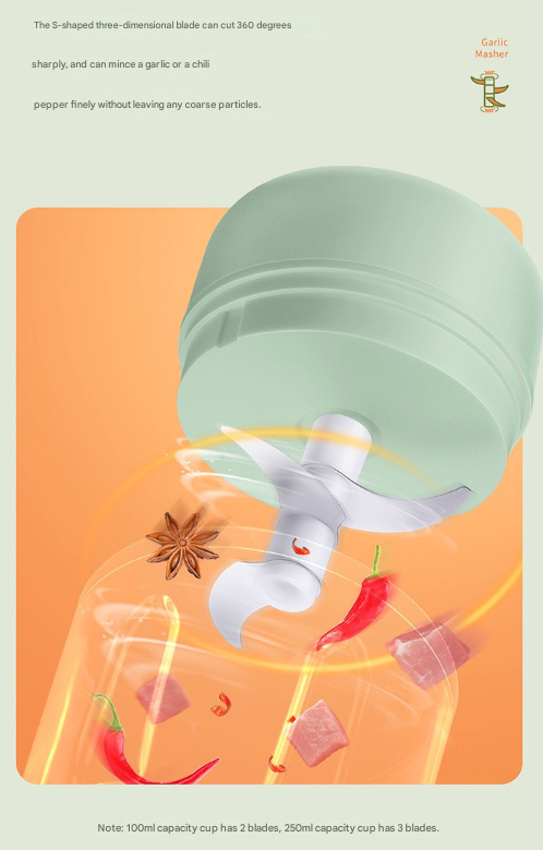 White Compact Cordless Electric Mini Food Chopper Set - USB Rechargeable Garlic Masher & Veggie Dicer (100ml & 250ml)