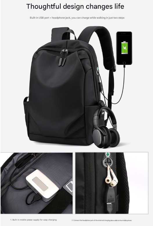 Grey Modern Anti-Theft Laptop Backpack with USB Charging Port - Water-Repellent Travel & Business Bag for 15.6 Inch Laptops