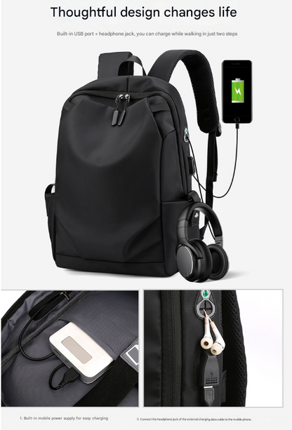 Grey Modern Anti-Theft Laptop Backpack with USB Charging Port - Water-Repellent Travel & Business Bag for 15.6 Inch Laptops