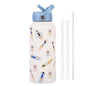Style 23C White and Blue Vibrant Fun Print 1L Stainless Steel Insulated Water Bottle - 32oz Large Capacity with Straw Lid & Carry Handle - BPA-Free