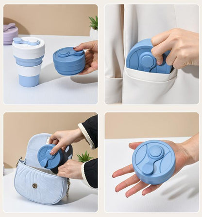 2 Pcs White and Grey 350ml Collapsible Silicone Travel Cup - Portable, Leak-Proof & Food-Grade Drinking Mug with Lid, Insulating Sleeve & Straw