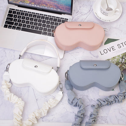Pink Chic PU Leather Crossbody Storage Bag for Apple AirPods Max - Protective Case with Ruched Fabric Strap & Top Handle