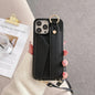 Black Chic PU Leather Crossbody Wallet Case for iPhone 16 - Card Holder with Detachable Strap & Finger Ring Grip