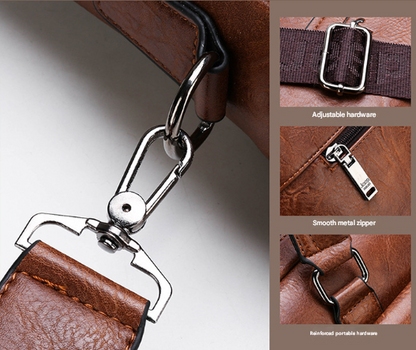 Coffee Men's PU Leather Briefcase - Vintage Style Laptop Messenger Bag, Crossbody Satchel for Business & Casual