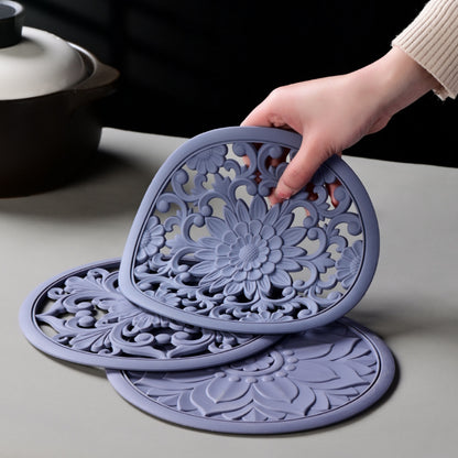 Elegant Floral Silicone Trivet Mat Set (3-Pack, Dark Purple) - Heat Resistant, Non-Slip Kitchen Hot Pads & Pot Holders
