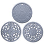 Elegant Floral Silicone Trivet Mat Set (3-Pack, Grey) - Heat Resistant, Non-Slip Kitchen Hot Pads & Pot Holders