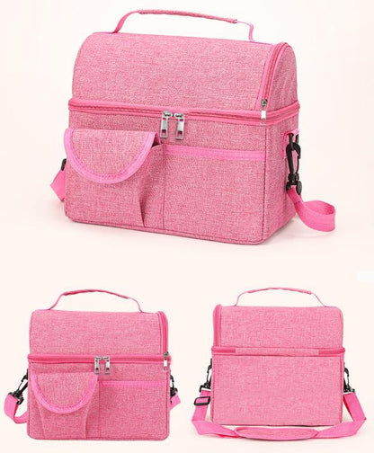 2 Pcs Blue Premium Double Layer Insulated Lunch Bag - 8.4L Thermal Cooler Tote with Shoulder Strap