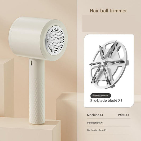 Beige Rechargeable Electric Fabric Shaver - 6-Blade Lint Remover for Clothes & Sweaters