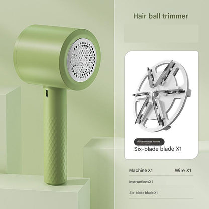 Green Rechargeable Electric Fabric Shaver - 6-Blade Lint Remover for Clothes & Sweaters