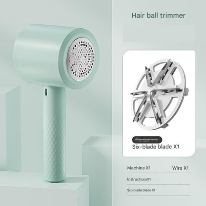 Mint Blue Rechargeable Electric Fabric Shaver - 6-Blade Lint Remover for Clothes & Sweaters