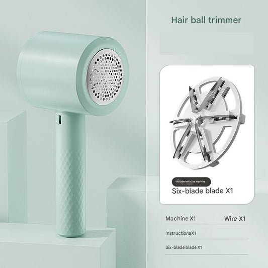 Mint Blue Rechargeable Electric Fabric Shaver - 6-Blade Lint Remover for Clothes & Sweaters