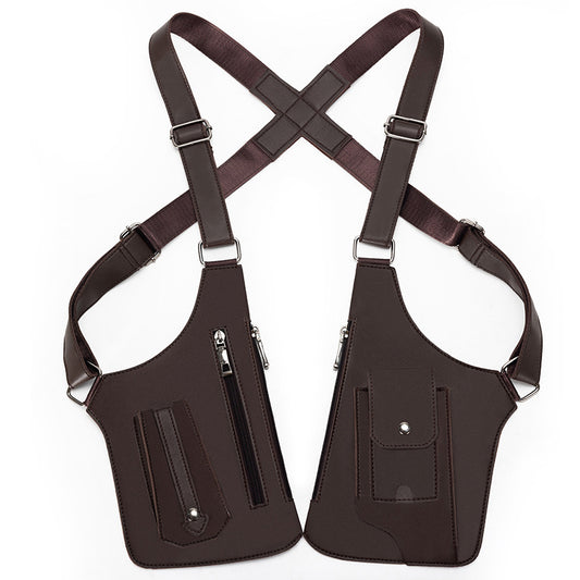 Brown Urban Tactical Anti-Theft Shoulder Holster Bag - Secure Multi-Pocket Chest Rig for Men