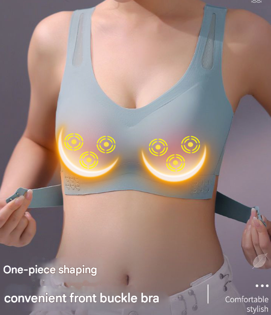 Size XXL Blue Wireless Electric Breast Massager Bra - 5 Modes Vibration & 3 Heat Levels for Lifting Comfort & Wellness
