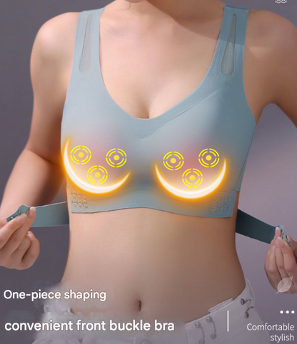 Size XXL Blue Wireless Electric Breast Massager Bra - 5 Modes Vibration & 3 Heat Levels for Lifting Comfort & Wellness