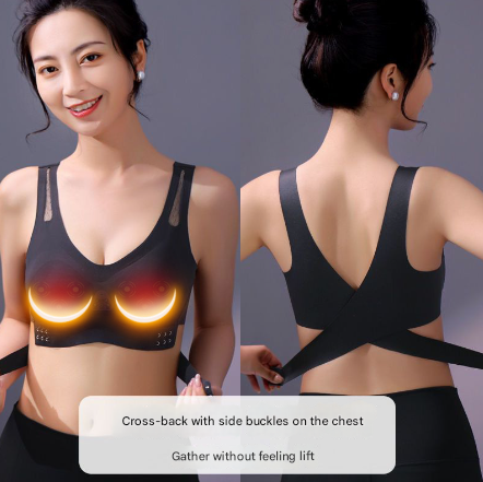Size XXL Blue Wireless Electric Breast Massager Bra - 5 Modes Vibration & 3 Heat Levels for Lifting Comfort & Wellness