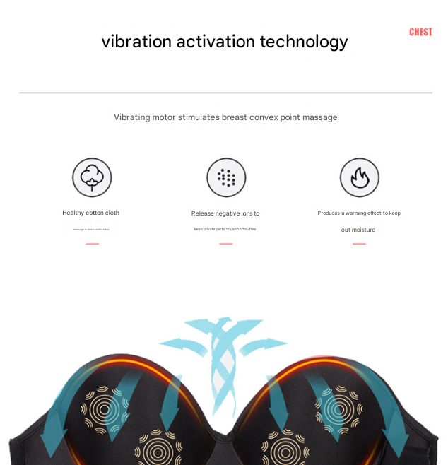 Size XXL Blue Wireless Electric Breast Massager Bra - 5 Modes Vibration & 3 Heat Levels for Lifting Comfort & Wellness