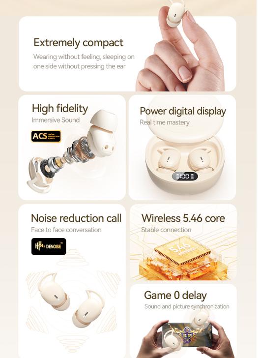 White Ultra-Comfort Wireless Sleep Earbuds - Bluetooth 5.4, Hi-Res Audio, Noise Isolating, 60H Playtime for Side Sleepers