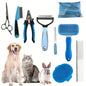Blue Professional 9-Piece Pet Grooming Kit - DeShedding Brushes, Nail Clippers, Combs & Scissors Set for Dogs, Cats & Rabbits with Storage Bag