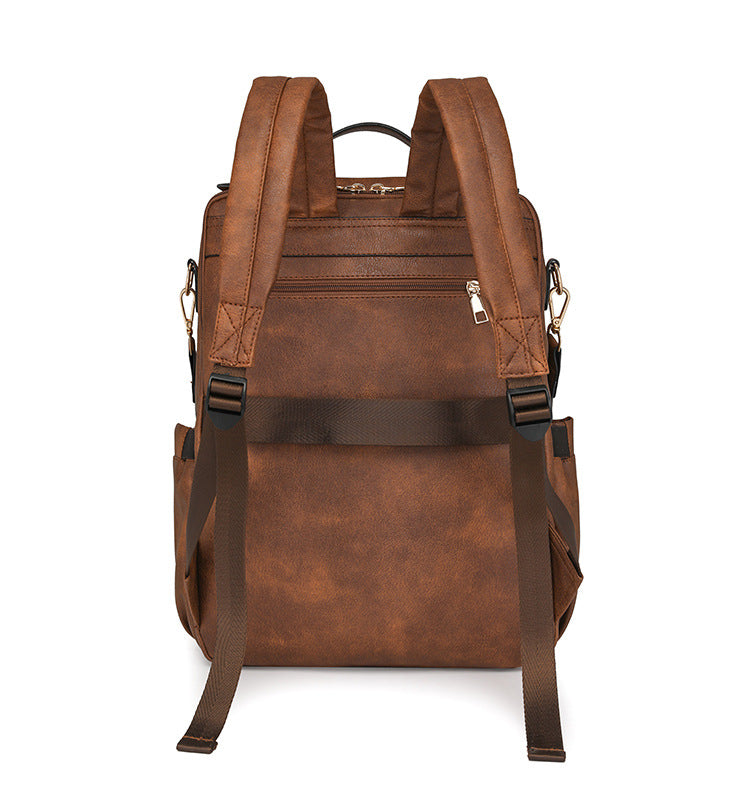 Coffee Women's Vintage PU Leather Anti-Theft Backpack - Convertible Shoulder Bag & Laptop Rucksack for Travel & Daily Use