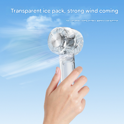 Transparent Green Portable Mini Cooling Fan with Semiconductor Ice Compress - USB-C Rechargeable, 3-Speed Turbine & Transparent Design