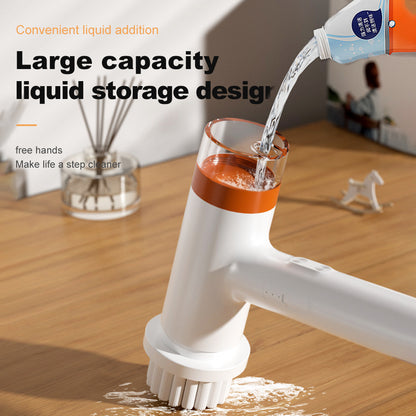 White and Orange Powerful Cordless Electric Spin Scrubber - Rechargeable Multi-Head Cleaning Brush with Soap Dispenser