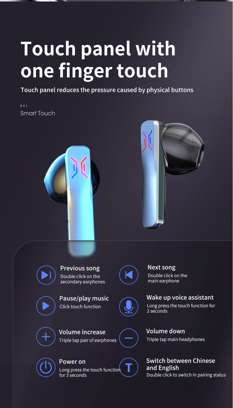 Black Smart AI Translator Earbuds - Bluetooth 5.3, Noise Reduction & LED Charging Case
