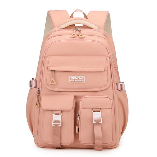 Pink Large Capacity Waterproof Student Backpack - Fits 15-Inch Laptop, Multi-Pocket Travel Daypack