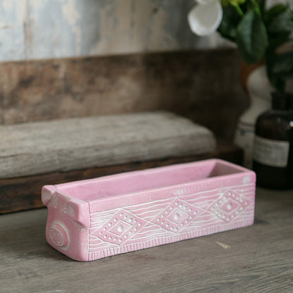 Pink Rustic Cement Pig Design Succulent Planter Trough - 31cm Decorative Animal Pot