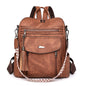 Brown Chic Women's PU Leather Convertible Backpack - Anti-Theft Design, Multi-Pocket Shoulder Bag with Tassel