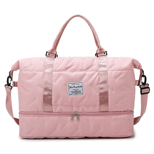 Pink Stylish Quilted Duffel Bag for Travel & Gym - Large Capacity Weekender with Shoe Compartment and Wet Pocket