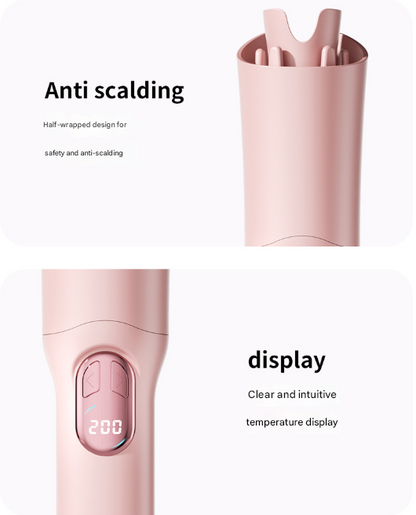 Black Portable Cordless Hair Curler - USB-C Rechargeable Automatic Hair Waver with Ceramic Barrel & Anti-Scald Design