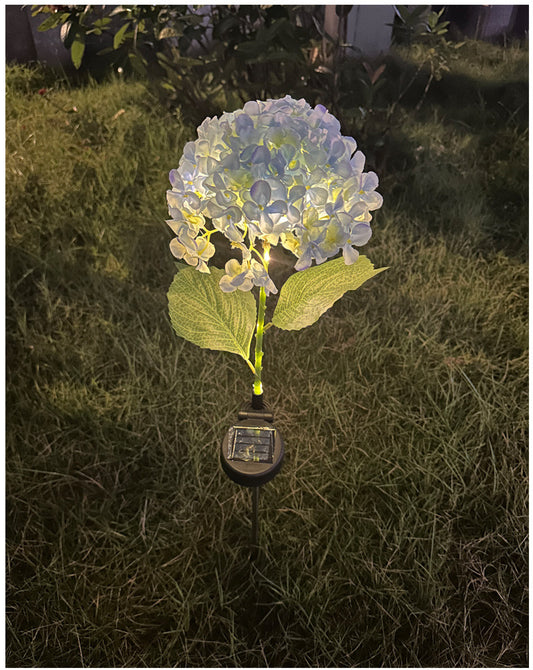 Blue Solar Powered Hydrangea Flower Stake Light - Realistic LED Garden Decor Lamp for Pathway Patio Yard