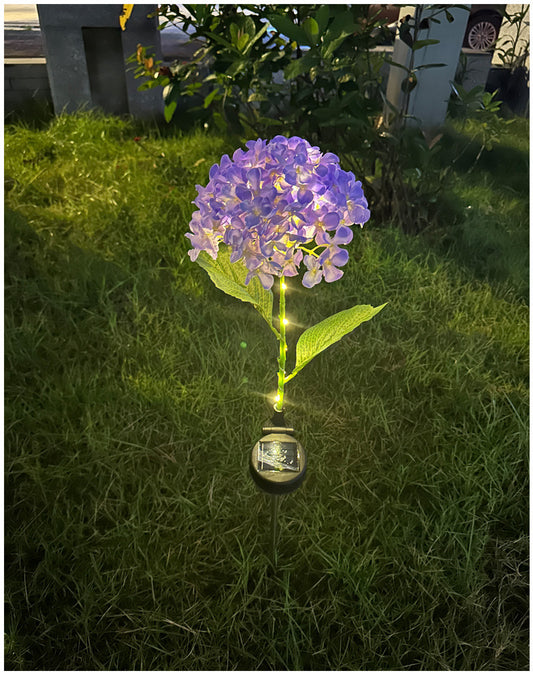 Purple Solar Powered Hydrangea Flower Stake Light - Realistic LED Garden Decor Lamp for Pathway Patio Yard
