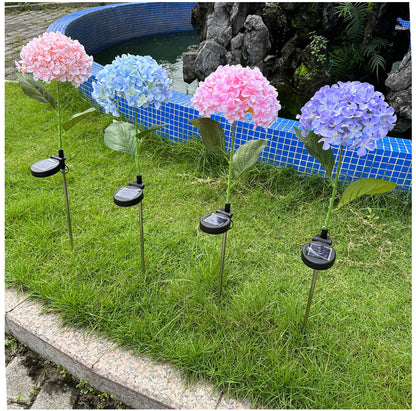 Purple Solar Powered Hydrangea Flower Stake Light - Realistic LED Garden Decor Lamp for Pathway Patio Yard