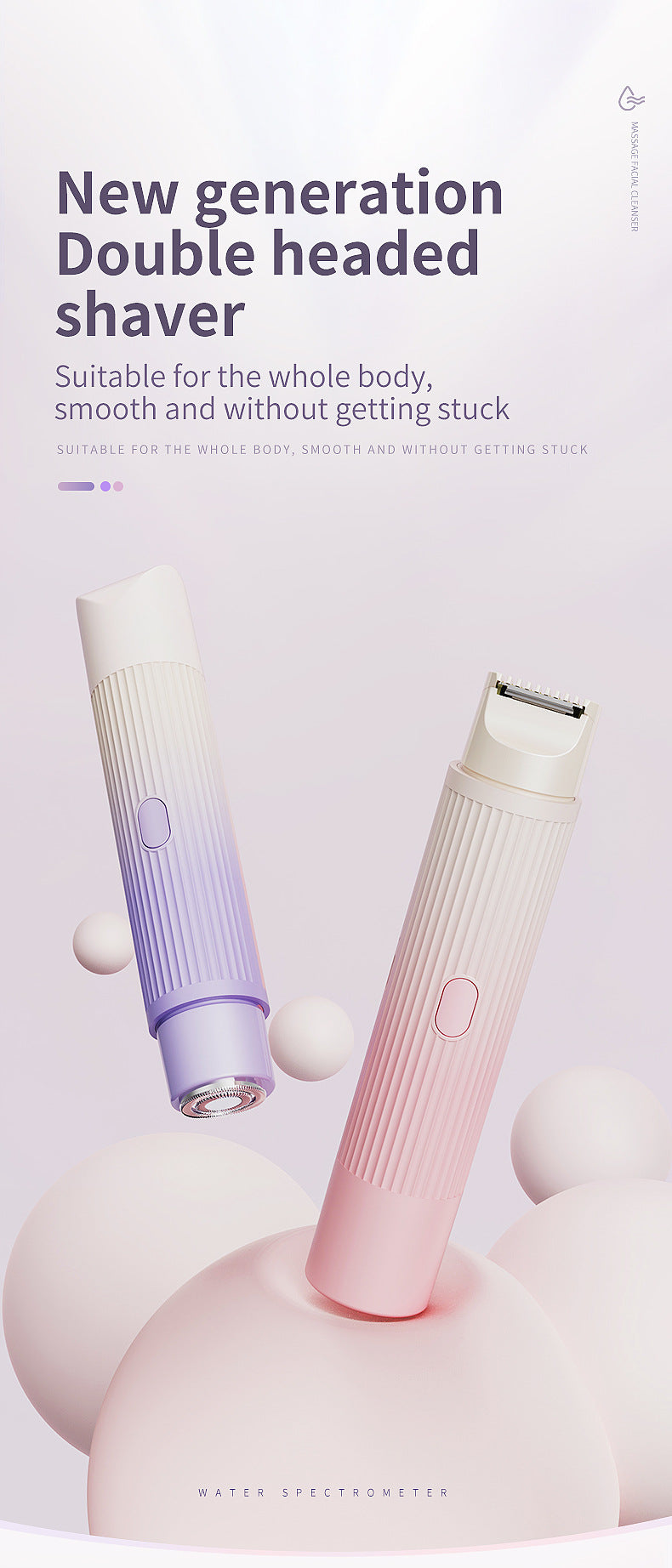 Gradient Pink Portable 2-in-1 Electric Lady Shaver & Bikini Trimmer - Rechargeable Wet & Dry Body Hair Remover