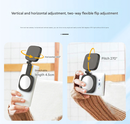 White Magnetic Foldable Selfie Light with Mirror - Rechargeable LED Fill Light for iPhone & Android Vlogging(Mobile phone is a shooting prop and is not included)