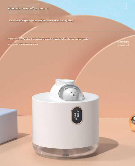 White Adorable Space Capsule Humidifier - Portable USB Cool Mist Maker with LED Display & Ambient Night Light