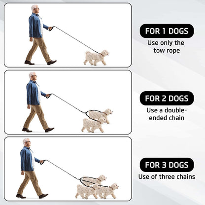 Red 3-in-1 Tangle-Free Dog Leash for 1-3 Dogs - Heavy Duty Bungee Coupler with Reflective Stitching & Padded Handle
