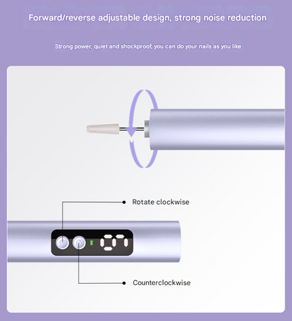Purple Professional Electric Nail File Kit - Portable USB-C Rechargeable Manicure Drill with 6 Speeds & 5 Heads