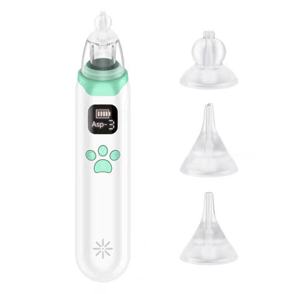 White and Green Rechargeable Electric Baby Nasal Aspirator - Gentle Nose Cleaner with 3 Suction Levels, Soothing Music & Light
