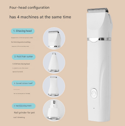 White Professional 4-in-1 Pet Grooming Kit - Low Noise Cordless Clippers, Trimmer & Nail Grinder for Dogs and Cats